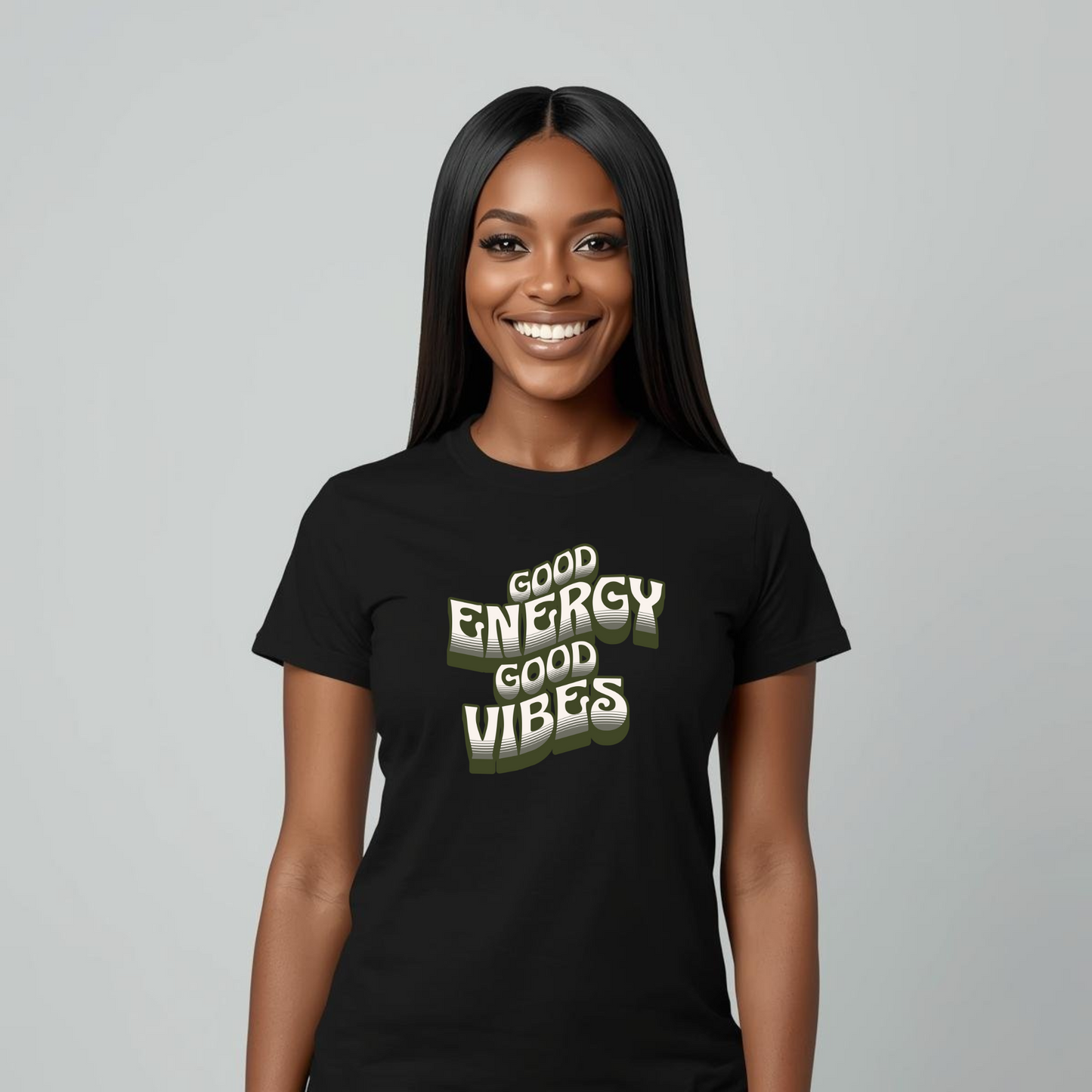 Good Energy Good Vibes - Army Green and White