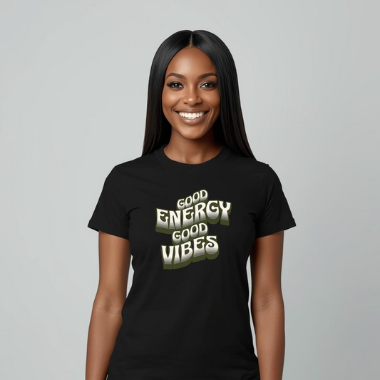Good Energy Good Vibes - Army Green and White